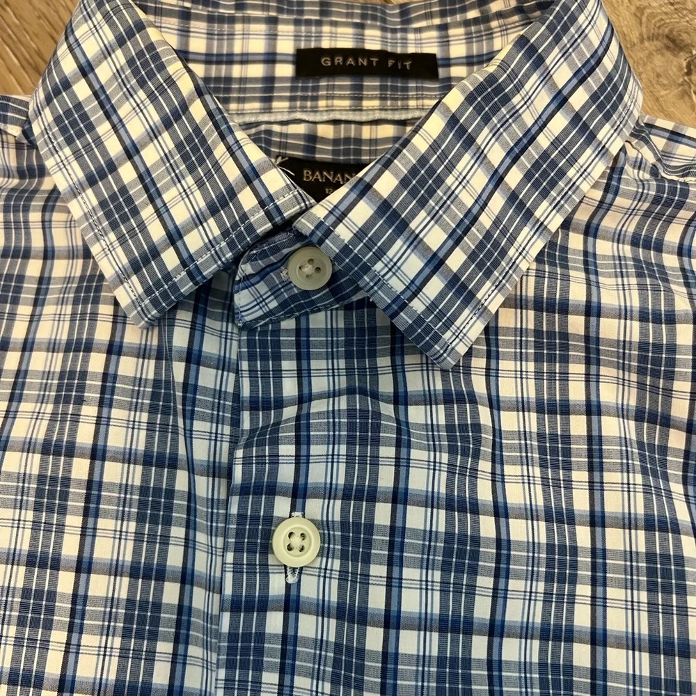 Banana Republic Grant Fit Mens Shirt Size S Blue Plaid Long Sleeve Cotton